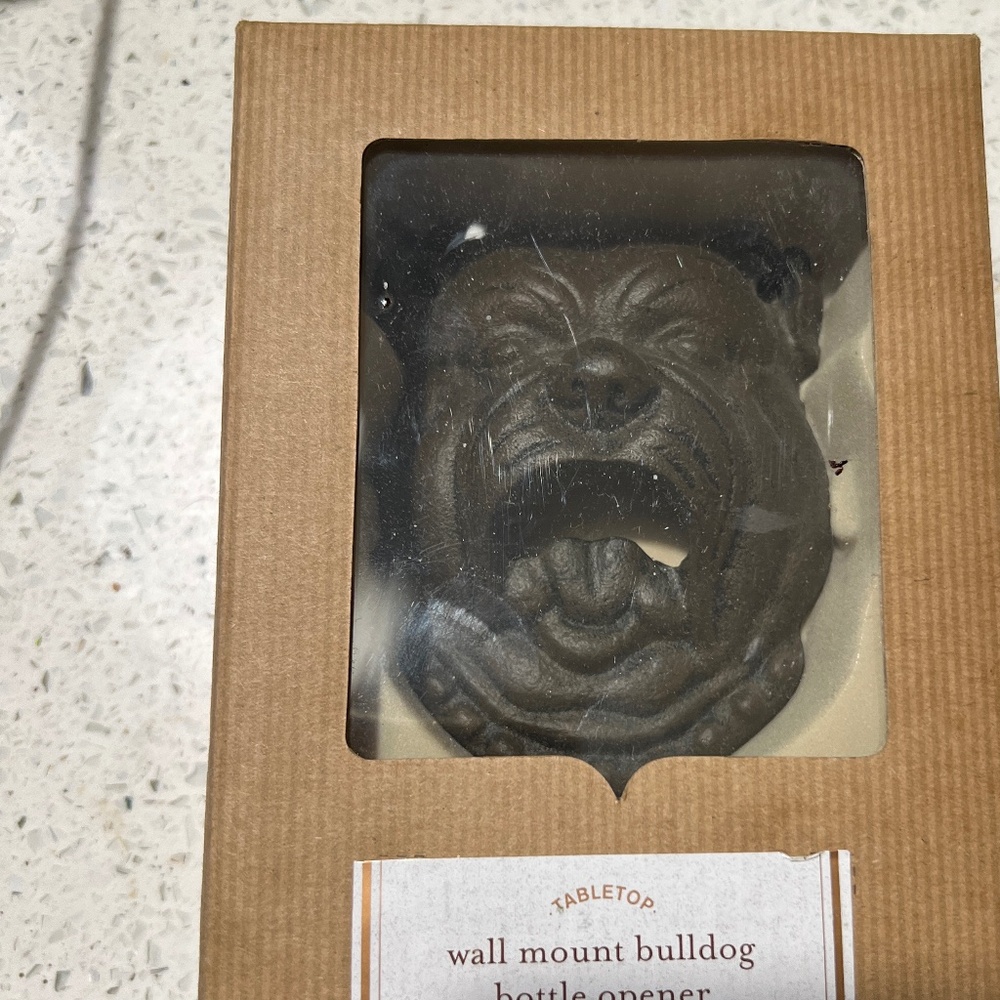 Pottery Barn Metal Bulldog Wall Mount Bottle Opener New in box 4 1/2" Tall